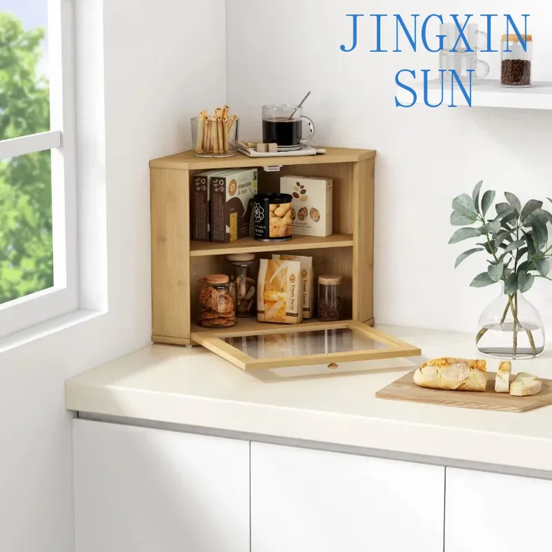 Kitchen Baking Corner - 2 Katlı Bambu Köşe Ekmek Kutusu,