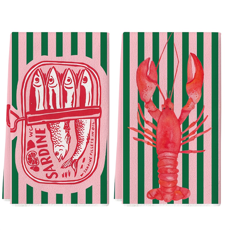 Kitchen Baking Cloth - 2 Adet, Amerikan Retro Çizgili Sardalya